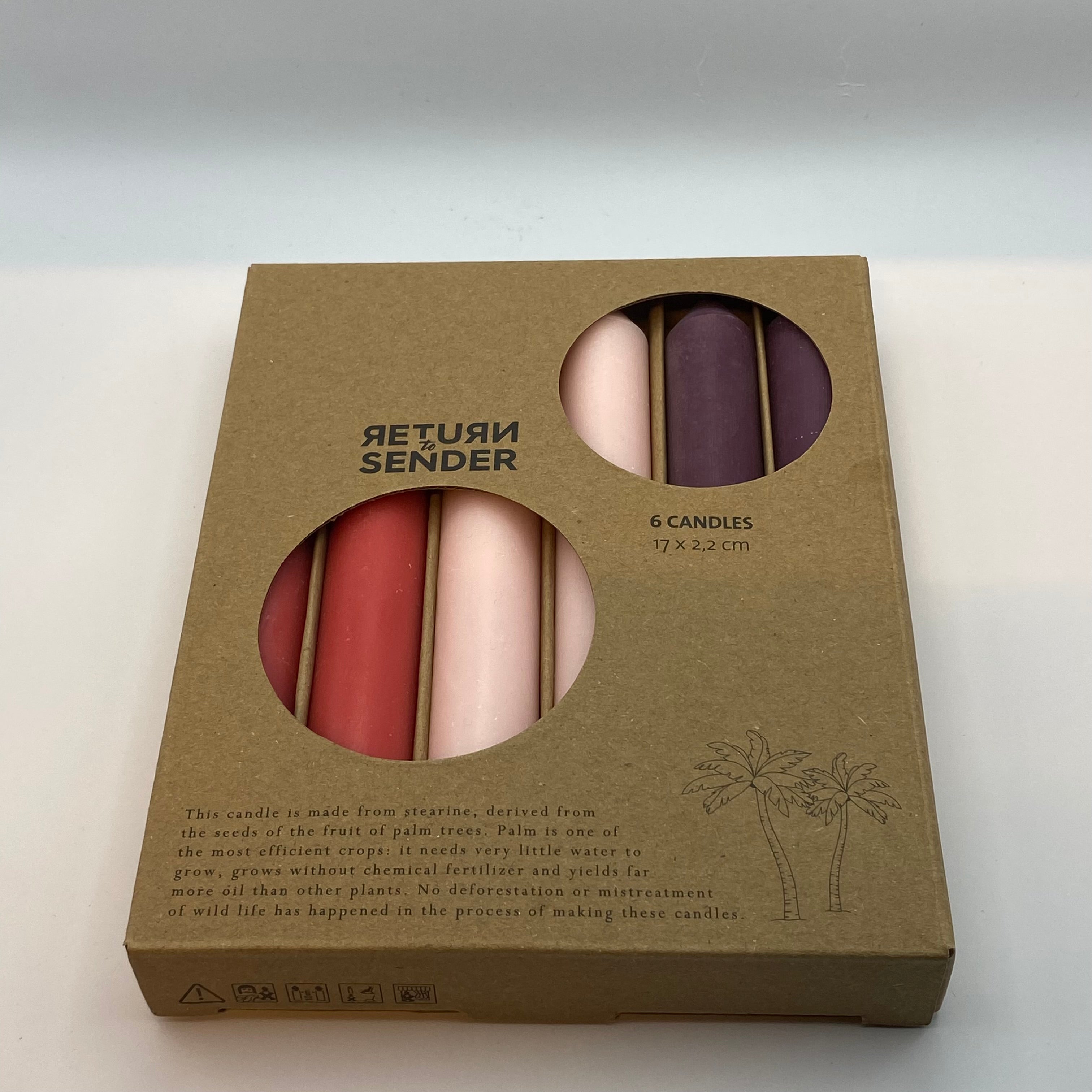 Return To Sender. Kaarsen 17 cm. Set met 3 kleuren Roze